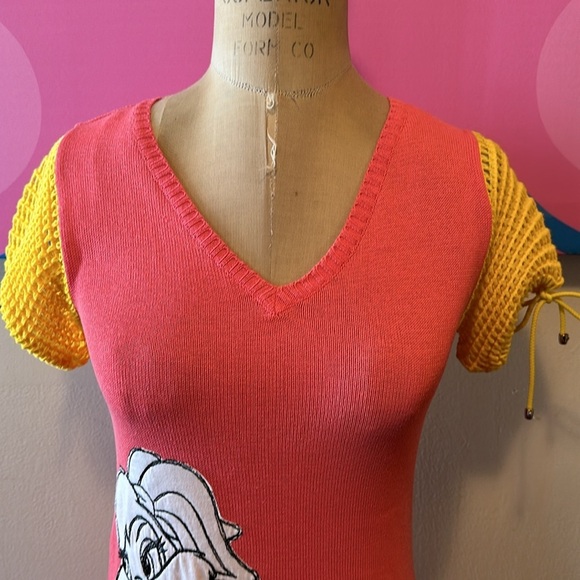 JC de Castelbajac Pink Yellow Bunny Knit Puff Sleeve Dress LooneyTunes - Picture 3 of 13
